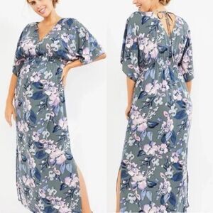 Jessica Simpson Maternity Gray Floral Maxi Dress M